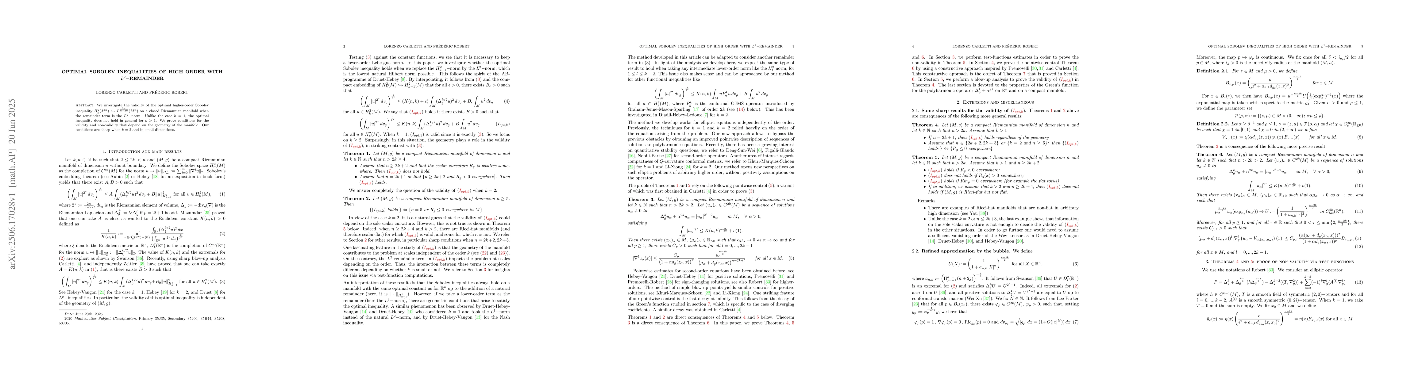 Thumbnail for Optimal Sobolev inequalities of high order with $L^2$-remainder