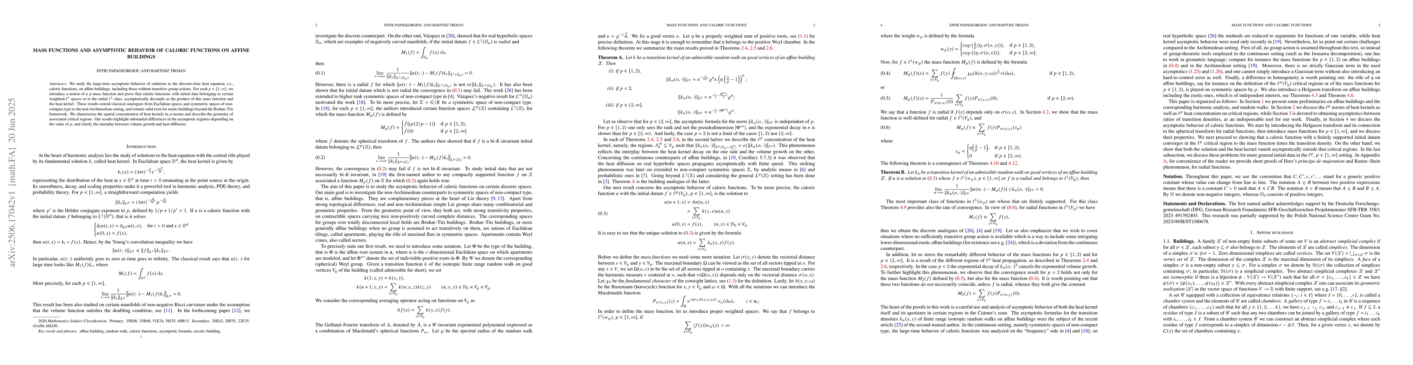 Thumbnail for Mass Functions and Asymptotic Behavior of Caloric Functions on Affine
  Buildings