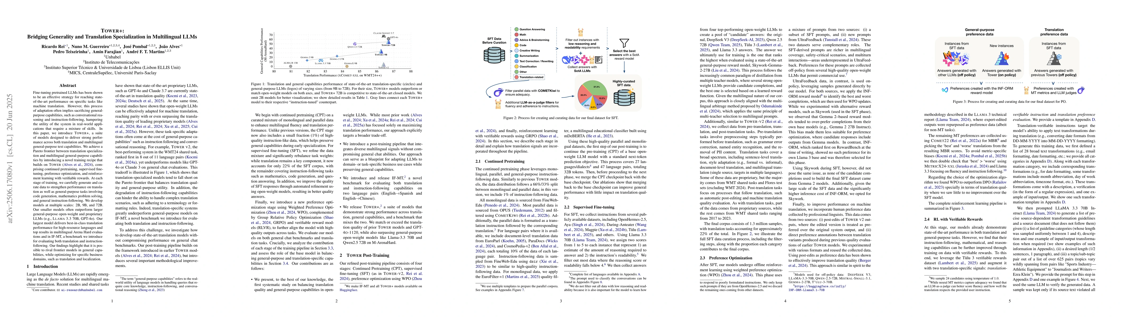 Thumbnail for Tower+: Bridging Generality and Translation Specialization in
  Multilingual LLMs