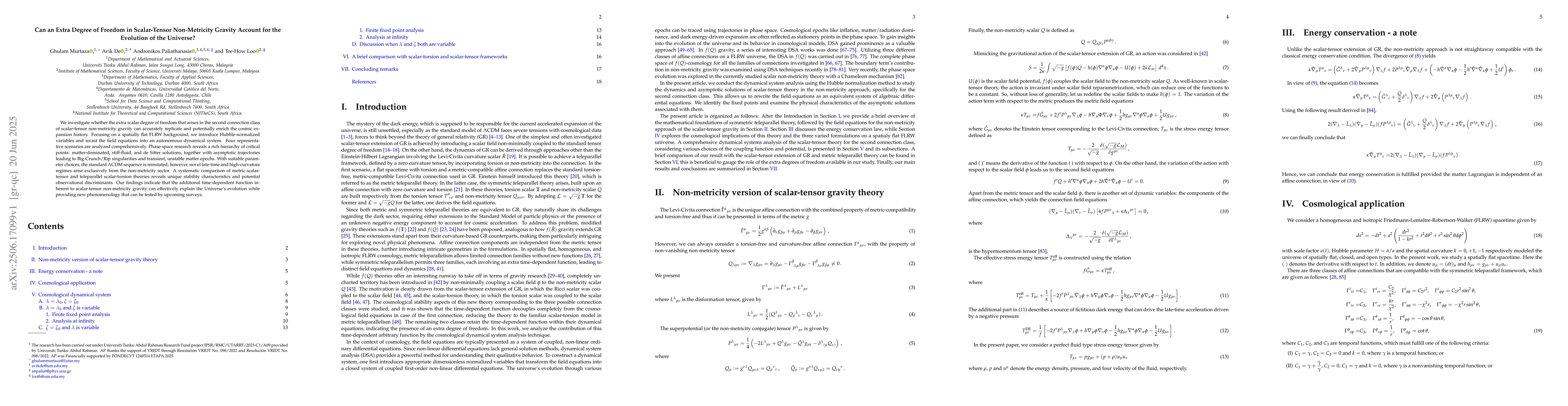 Thumbnail for Can an Extra Degree of Freedom in Scalar-Tensor Non-Metricity Gravity
  Account for the Evolution of the Universe?