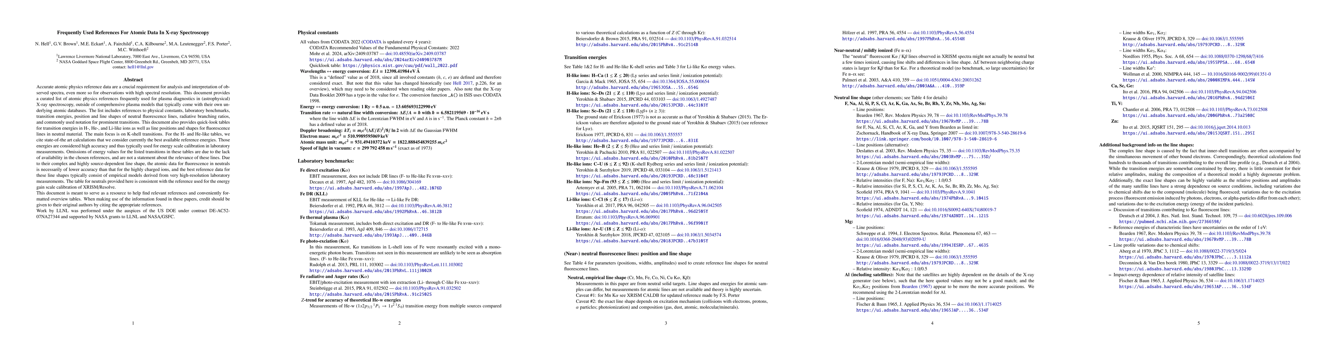 Thumbnail for Frequently Used References For Atomic Data In X-ray Spectroscopy