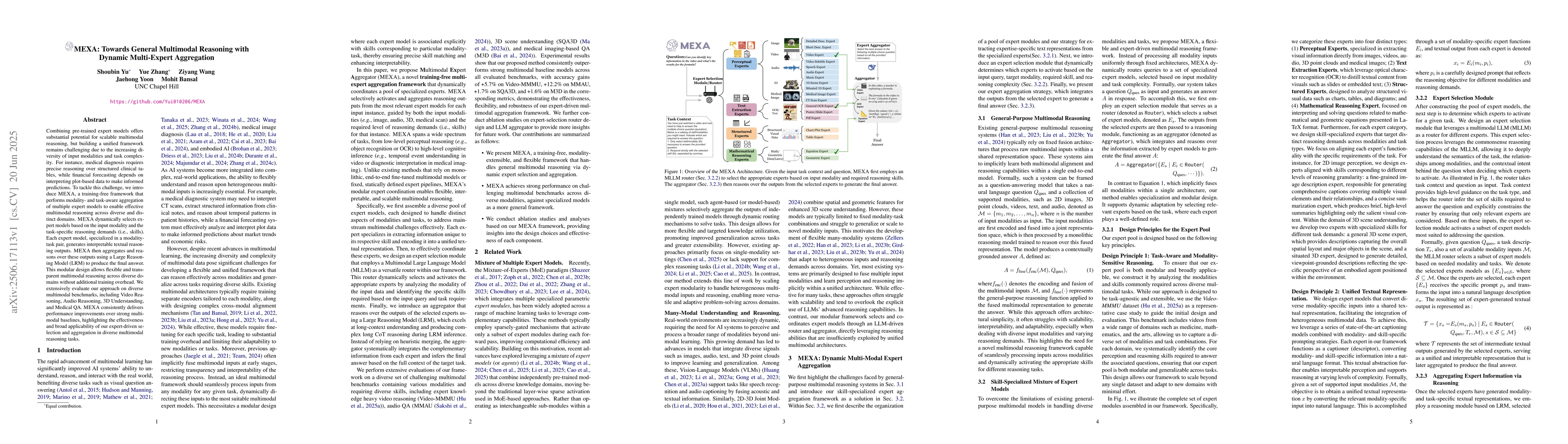 Thumbnail for MEXA: Towards General Multimodal Reasoning with Dynamic Multi-Expert
  Aggregation