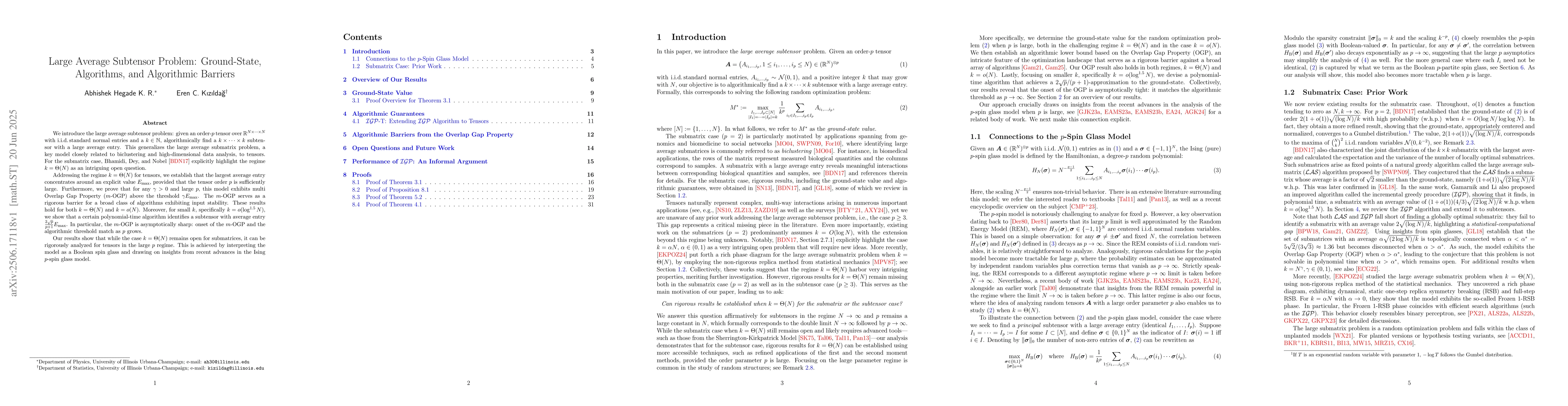 Thumbnail for Large Average Subtensor Problem: Ground-State, Algorithms, and
  Algorithmic Barriers