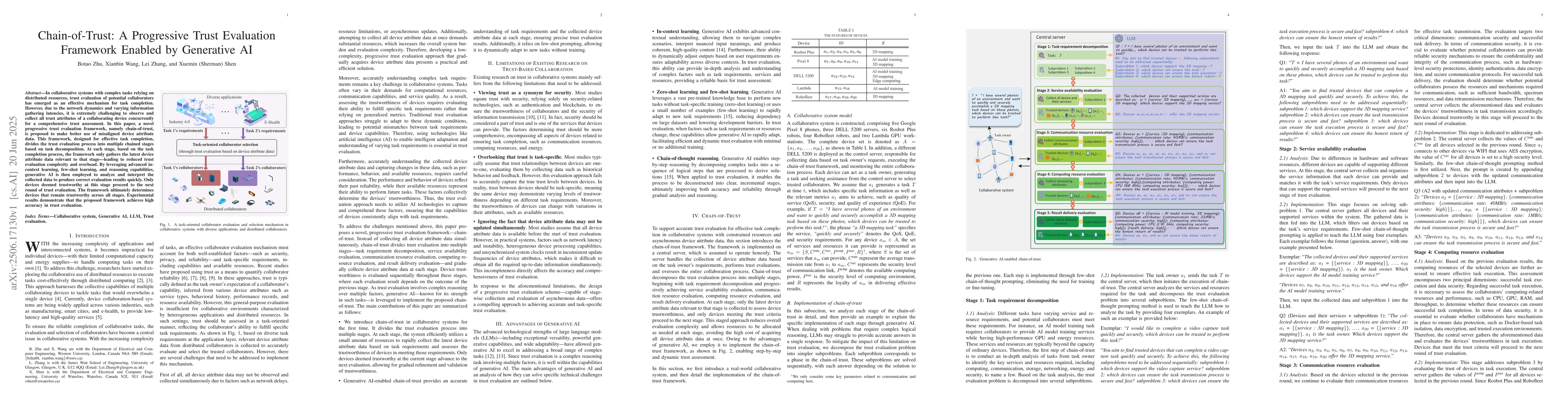 Thumbnail for Chain-of-Trust: A Progressive Trust Evaluation Framework Enabled by
  Generative AI