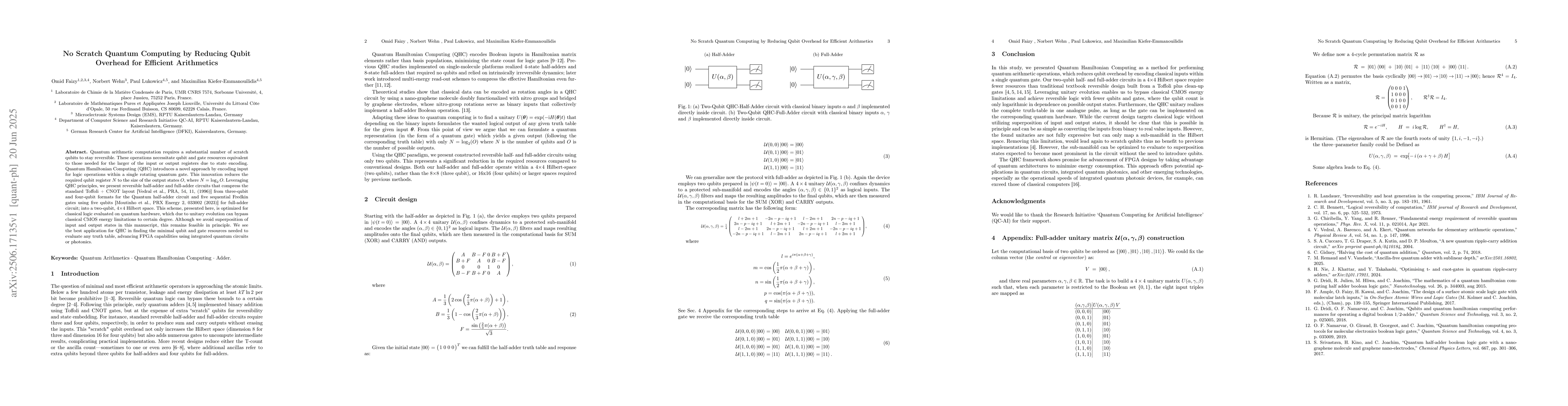 Thumbnail for No Scratch Quantum Computing by Reducing Qubit Overhead for Efficient
  Arithmetics