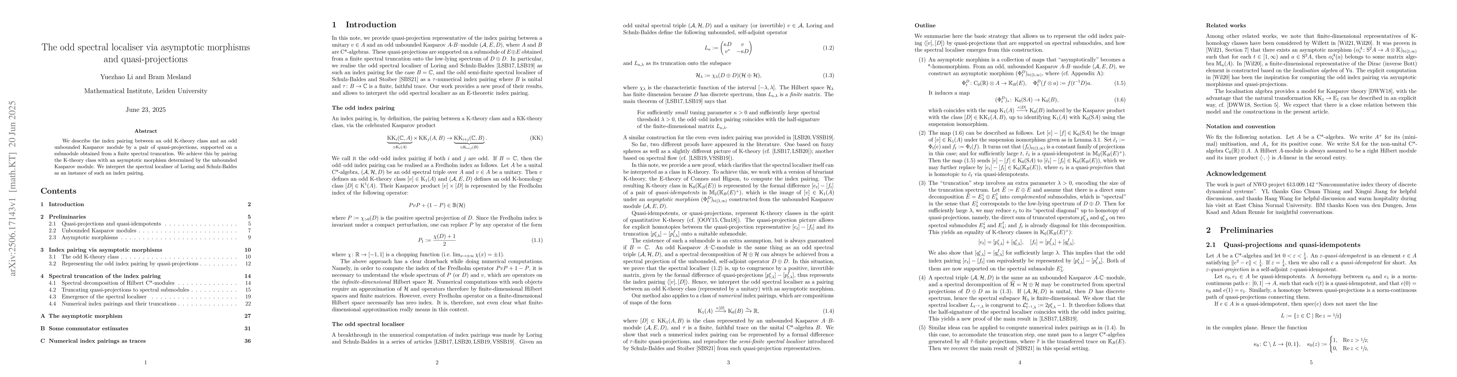 Thumbnail for The odd spectral localiser via asymptotic morphisms and
  quasi-projections