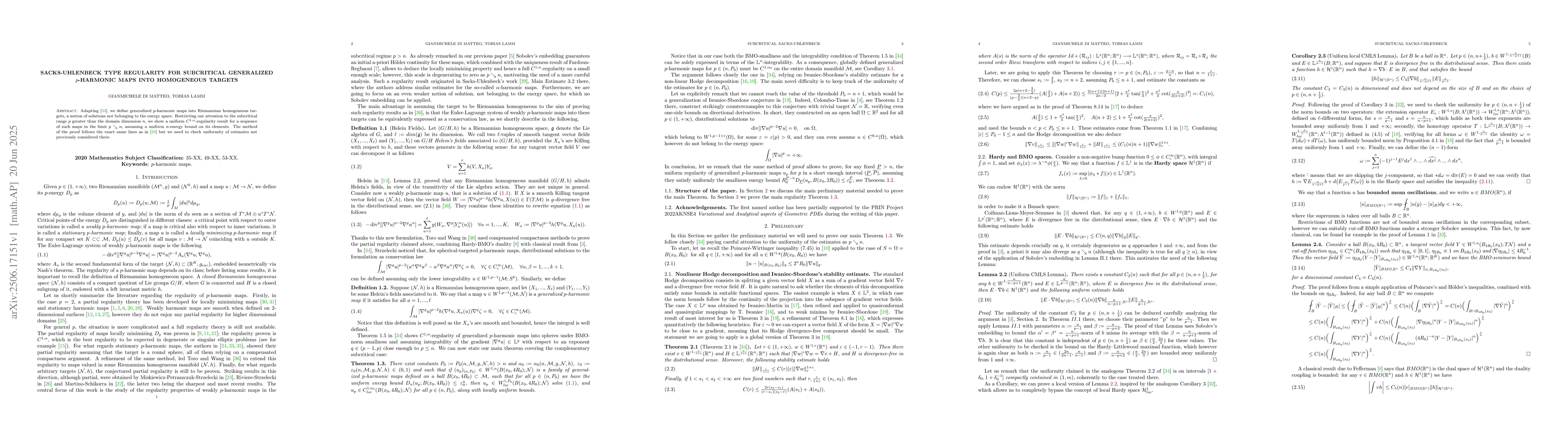 Thumbnail for Sacks-Uhlenbeck type regularity for subcritical generalized $p$-harmonic
  maps into Homogeneous targets