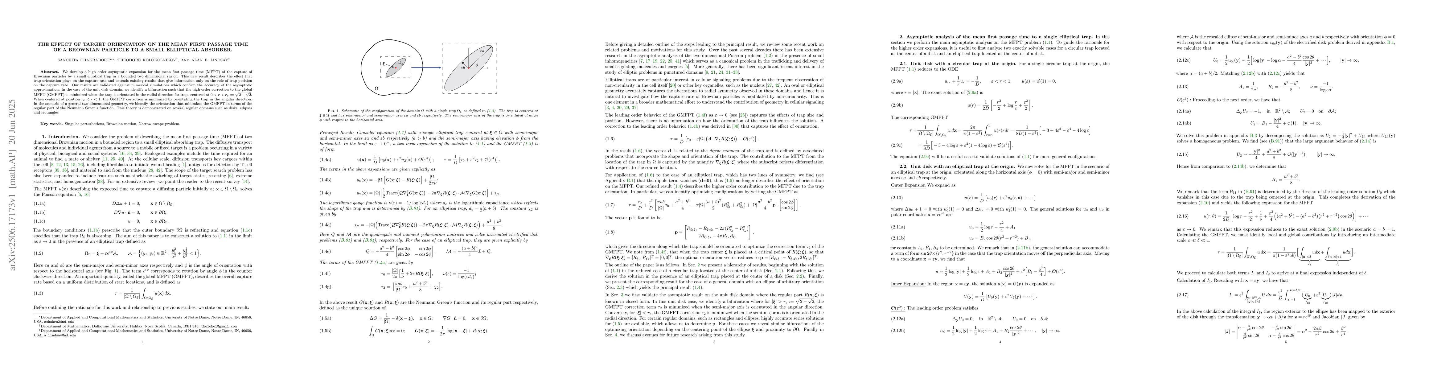Thumbnail for The effect of target orientation on the mean first passage time of a
  Brownian particle to a small elliptical absorber