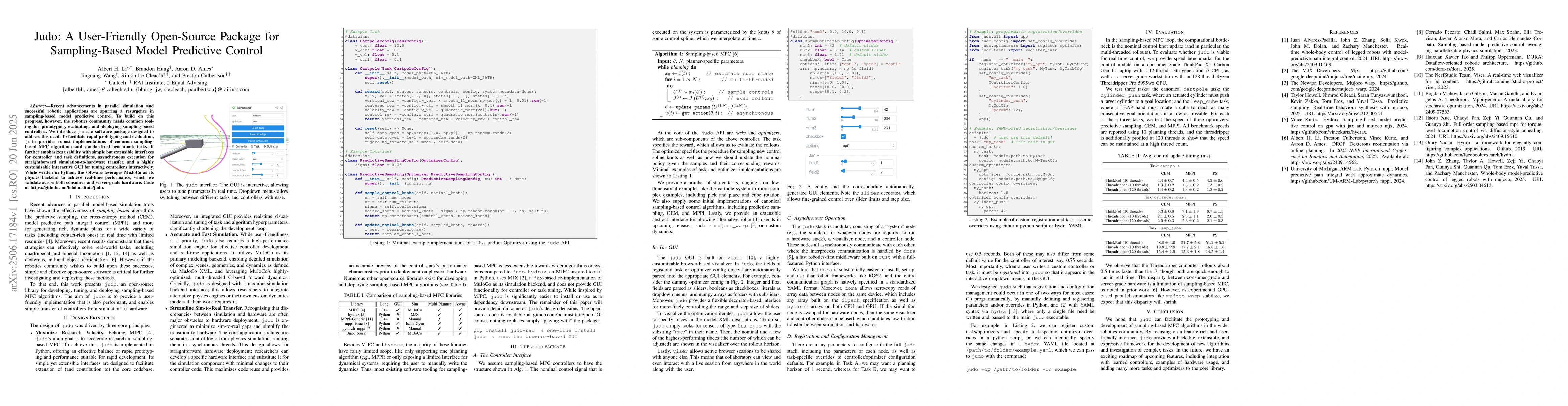 Thumbnail for Judo: A User-Friendly Open-Source Package for Sampling-Based Model
  Predictive Control