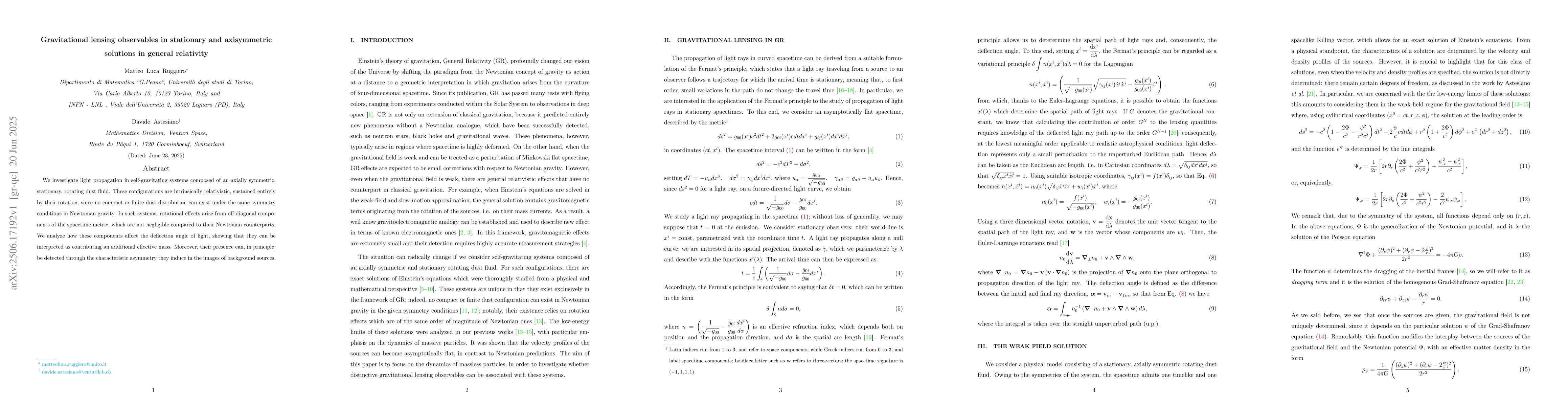 Thumbnail for Gravitational lensing observables in stationary and axisymmetric
  solutions in general relativity
