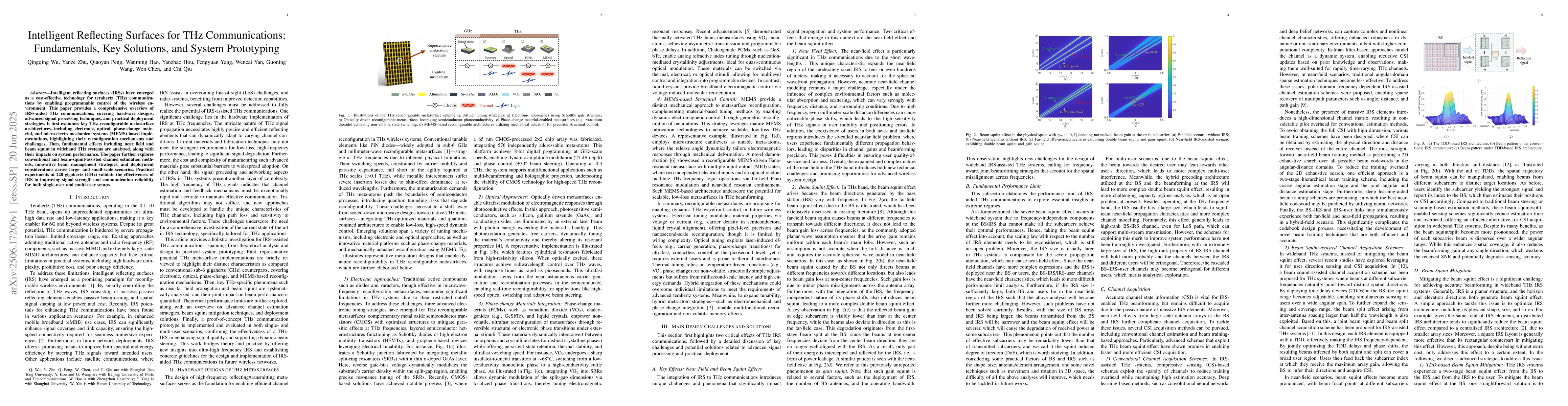 Thumbnail for Intelligent Reflecting Surfaces for THz Communications: Fundamentals,
  Key Solutions, and System Prototyping