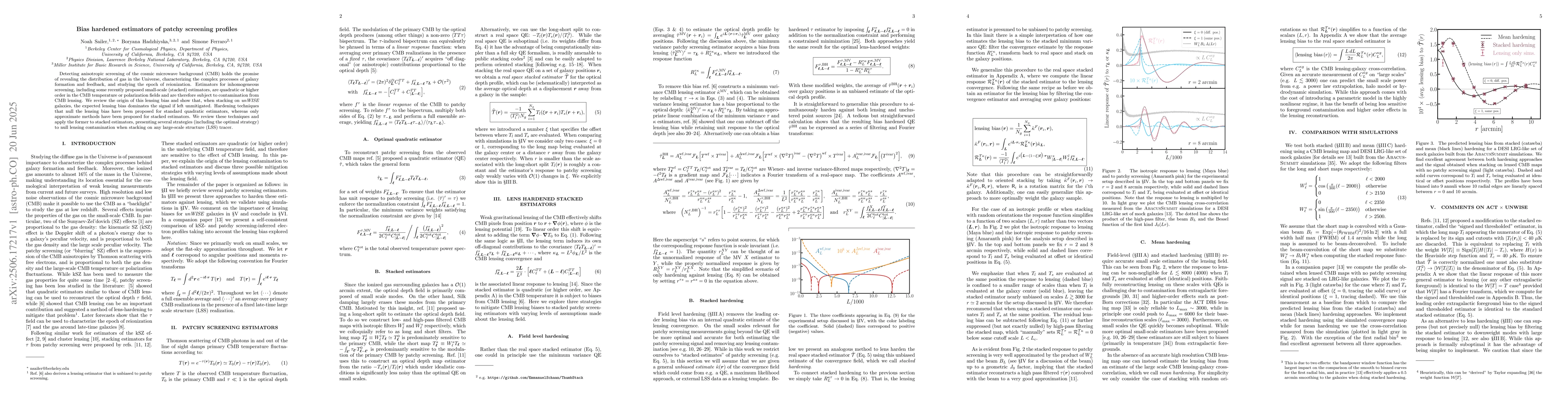 Thumbnail for Bias hardened estimators of patchy screening profiles