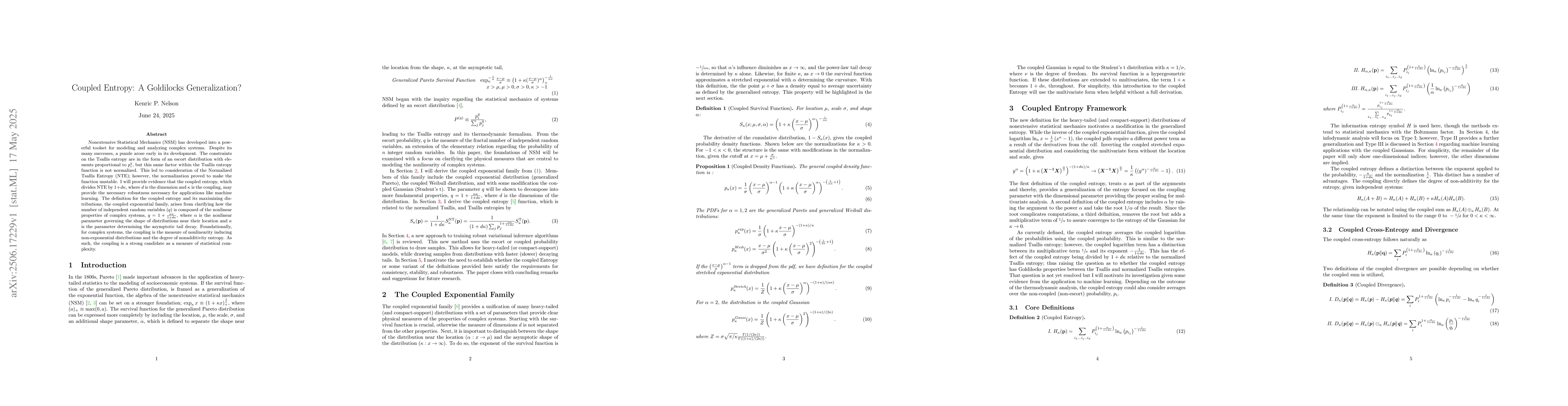 Thumbnail for Coupled Entropy: A Goldilocks Generalization?