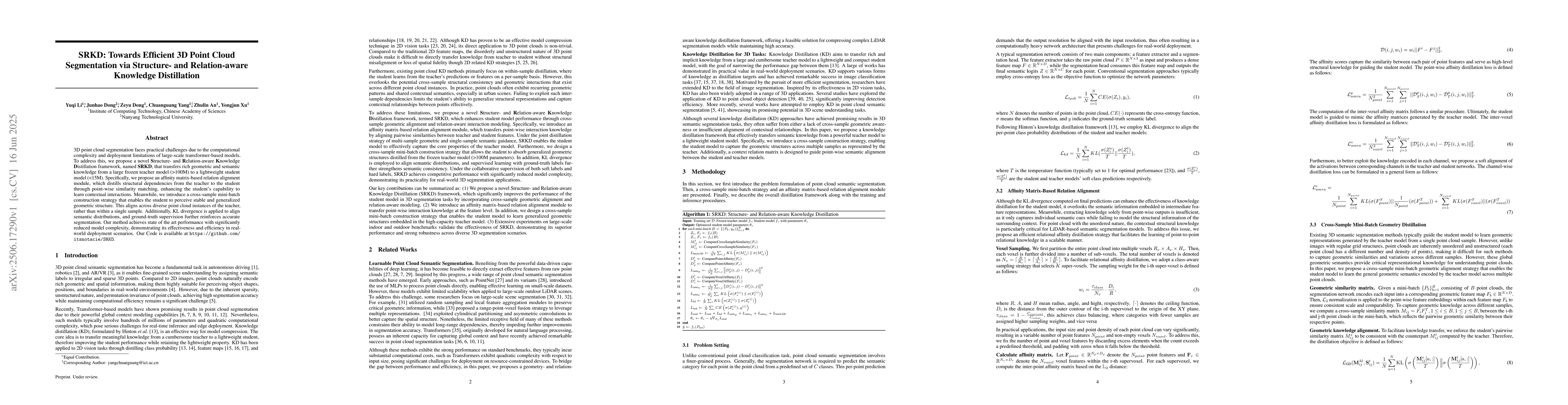 Thumbnail for SRKD: Towards Efficient 3D Point Cloud Segmentation via Structure- and
  Relation-aware Knowledge Distillation