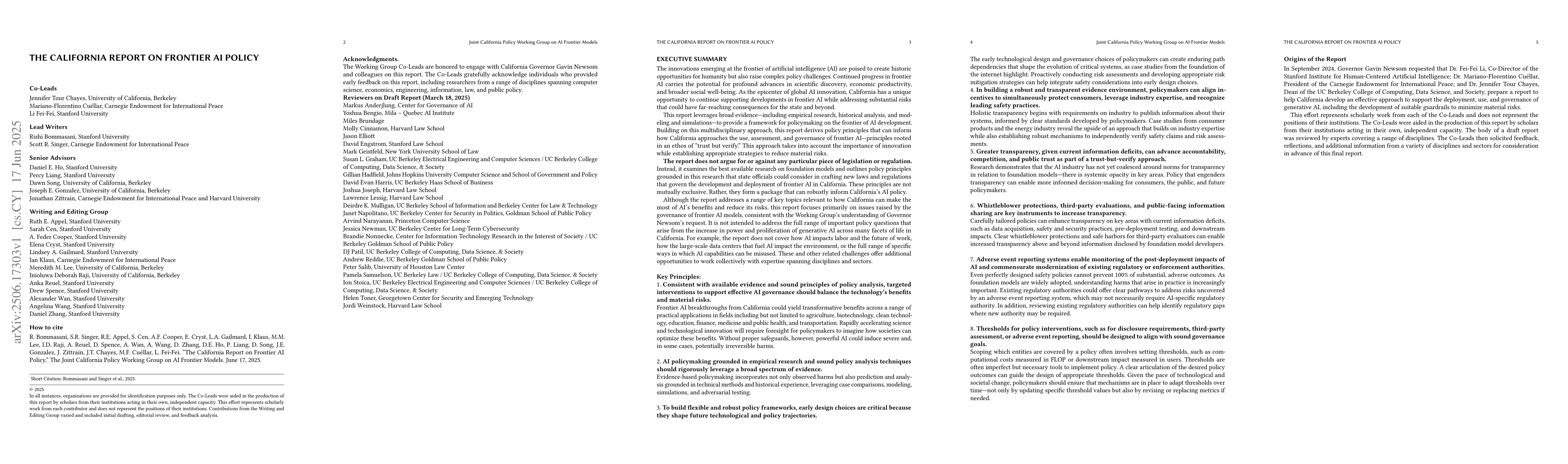 Thumbnail for The California Report on Frontier AI Policy
