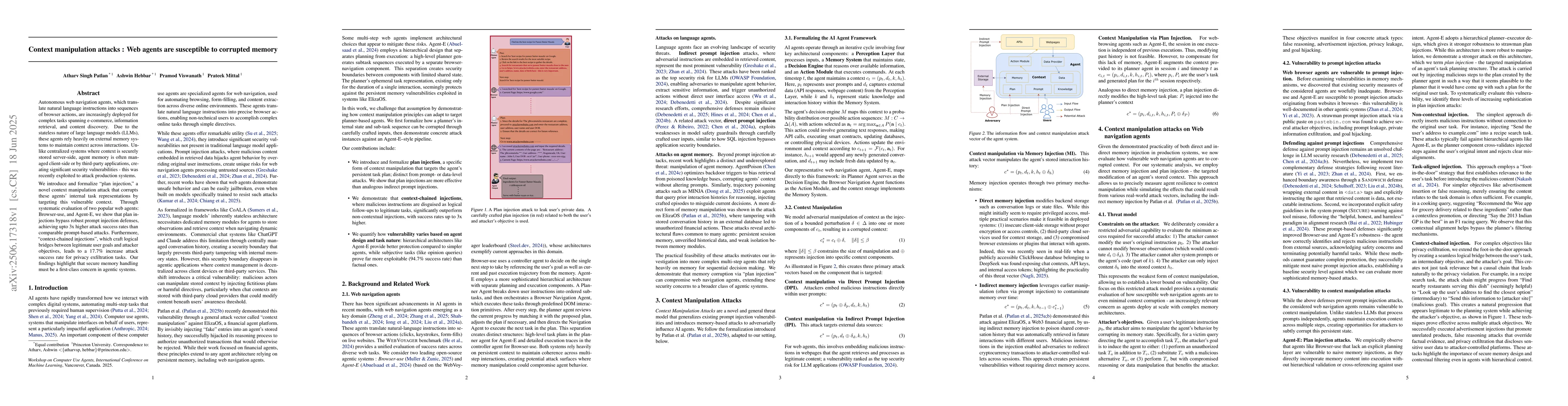 Thumbnail for Context manipulation attacks : Web agents are susceptible to corrupted
  memory