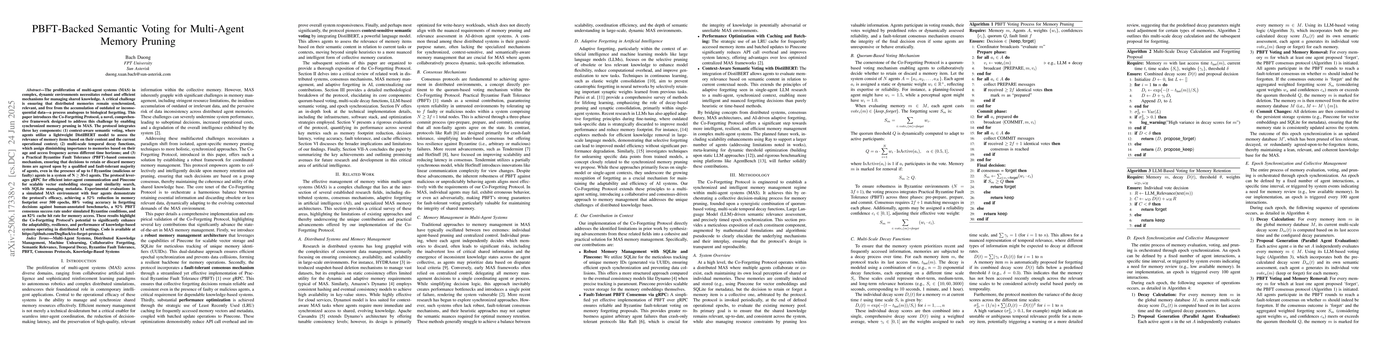 Thumbnail for PBFT-Backed Semantic Voting for Multi-Agent Memory Pruning