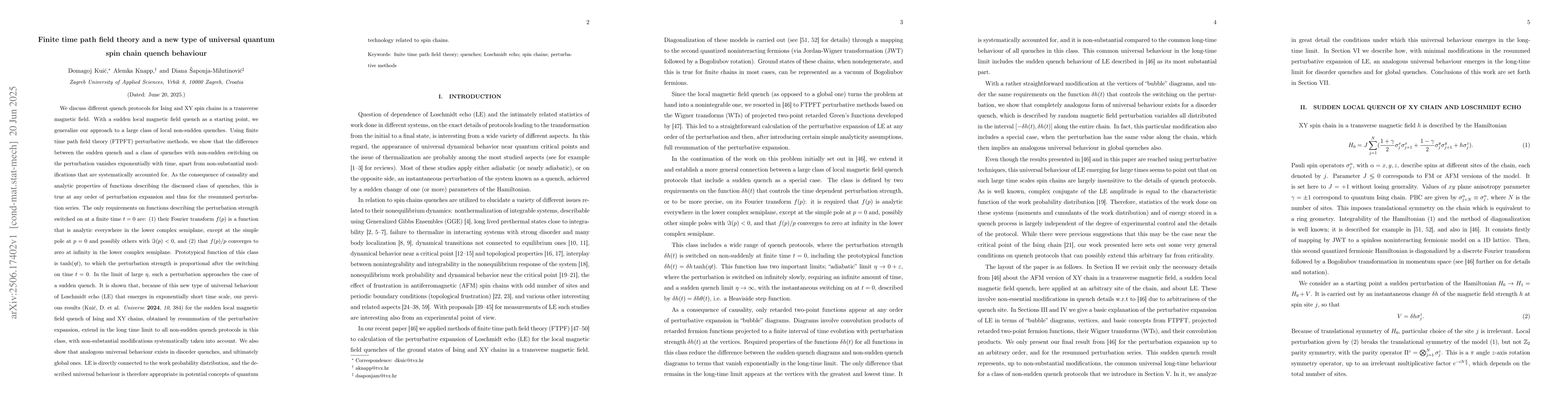 Thumbnail for Finite time path field theory and a new type of universal quantum spin
  chain quench behaviour