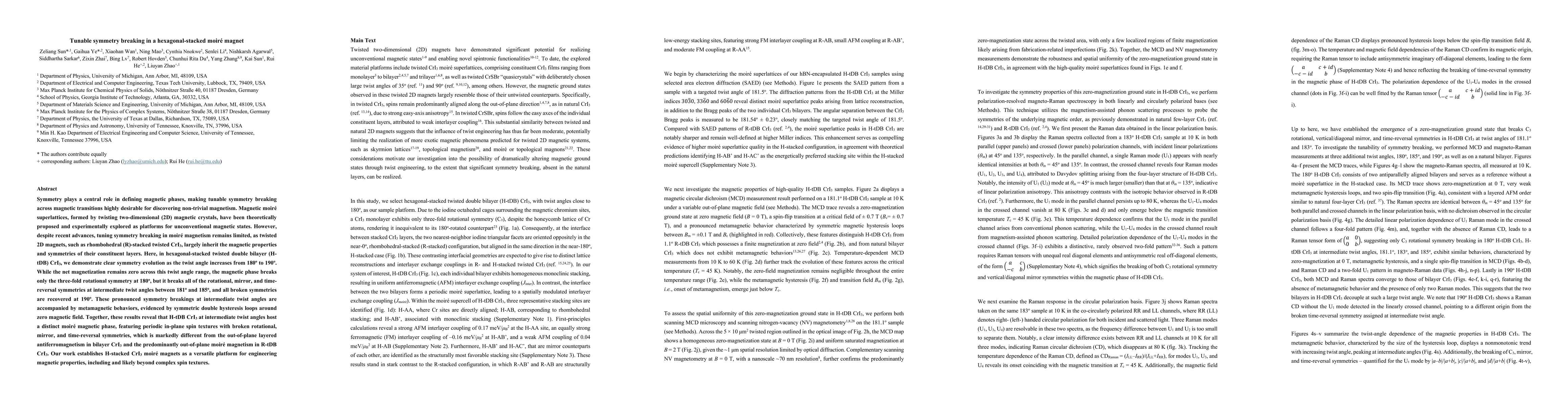 Thumbnail for Tunable symmetry breaking in a hexagonal-stacked moiré magnet