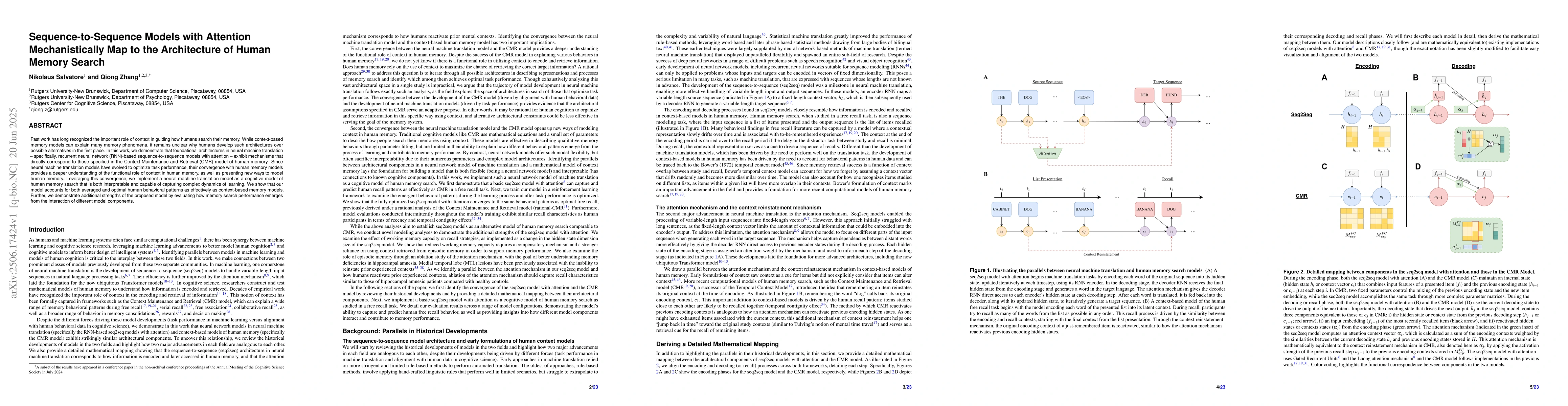 Thumbnail for Sequence-to-Sequence Models with Attention Mechanistically Map to the
  Architecture of Human Memory Search