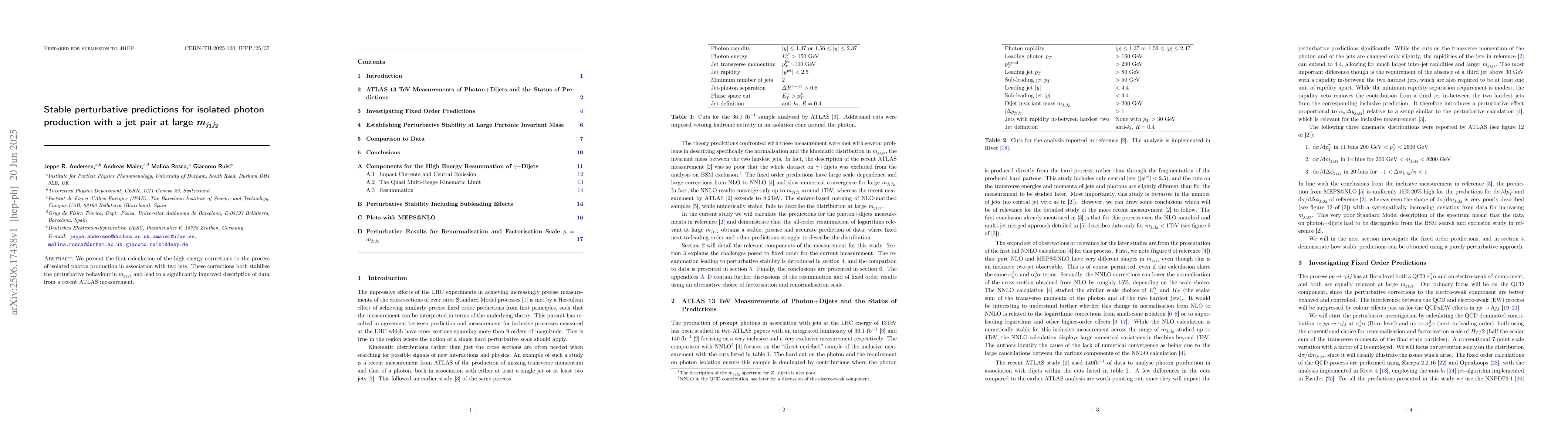 Thumbnail for Stable perturbative predictions for isolated photon production with a
  jet pair at large $m_{j_1 j_2}$