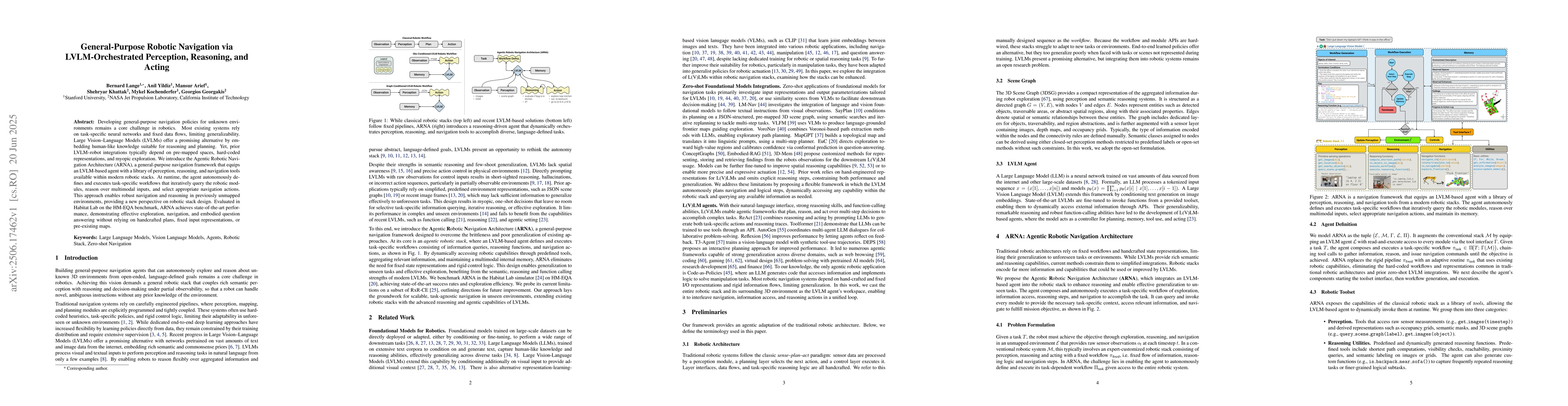 Thumbnail for General-Purpose Robotic Navigation via LVLM-Orchestrated Perception,
  Reasoning, and Acting