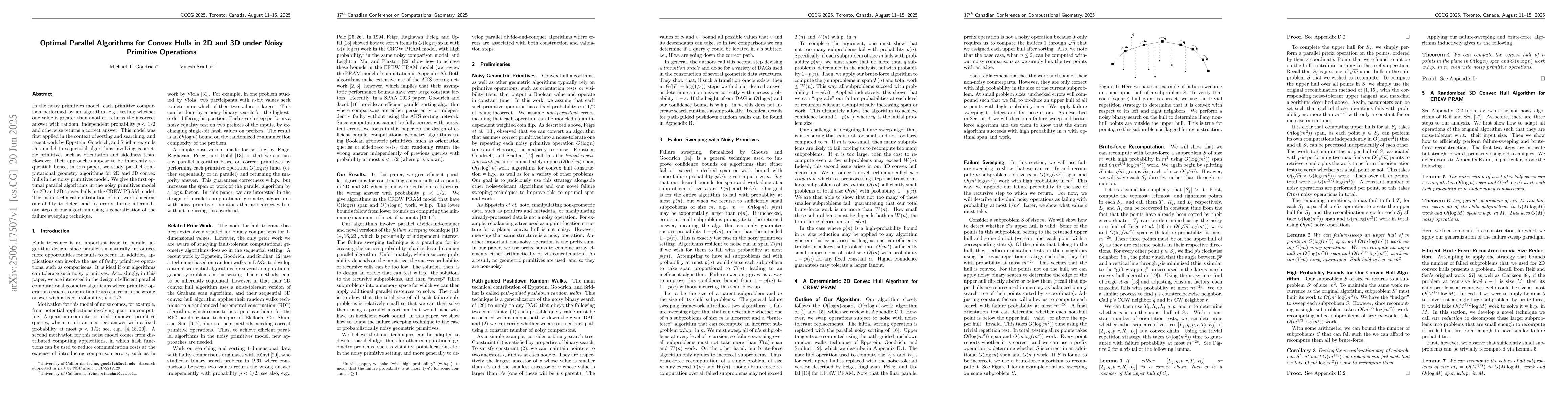 Thumbnail for Optimal Parallel Algorithms for Convex Hulls in 2D and 3D under Noisy
  Primitive Operations