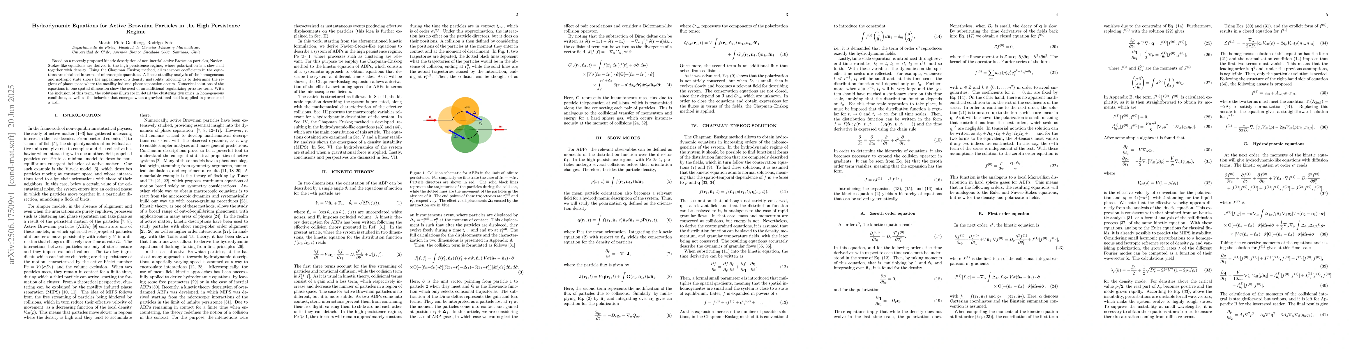 Thumbnail for Hydrodynamic Equations for Active Brownian Particles in the High
  Persistence Regime