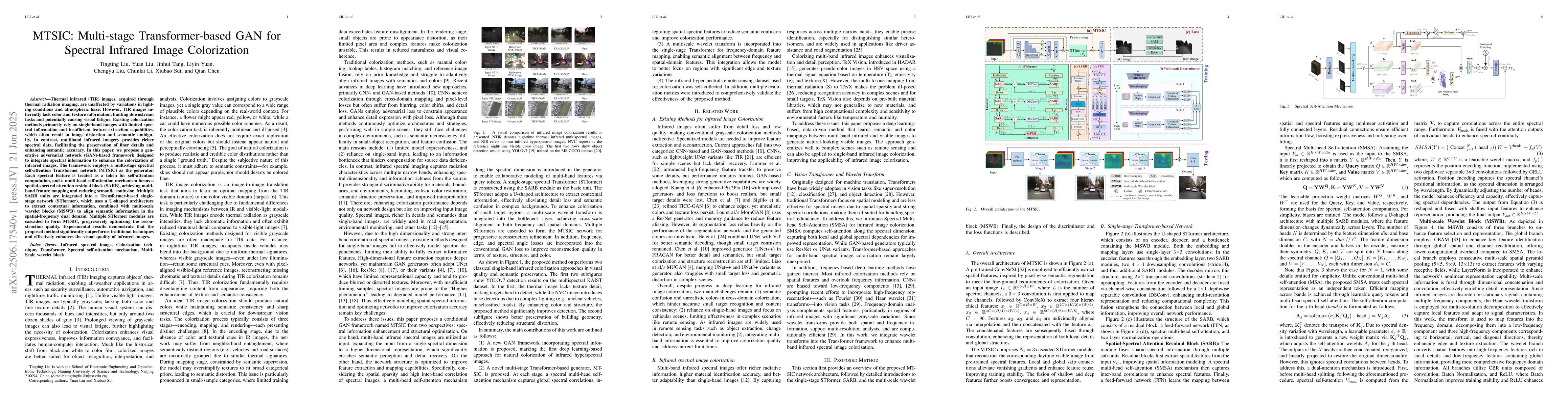 Thumbnail for MTSIC: Multi-stage Transformer-based GAN for Spectral Infrared Image
  Colorization