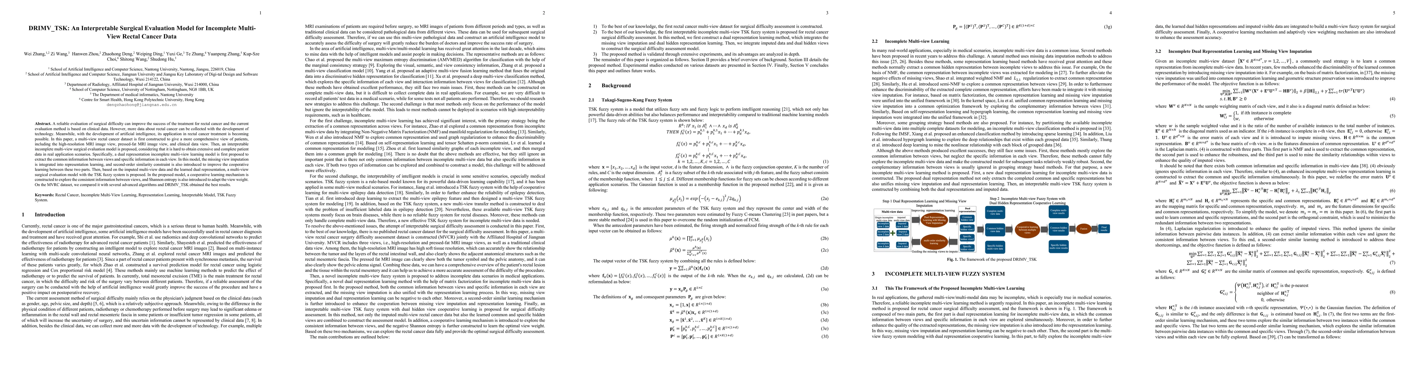 Thumbnail for DRIMV_TSK: An Interpretable Surgical Evaluation Model for Incomplete
  Multi-View Rectal Cancer Data