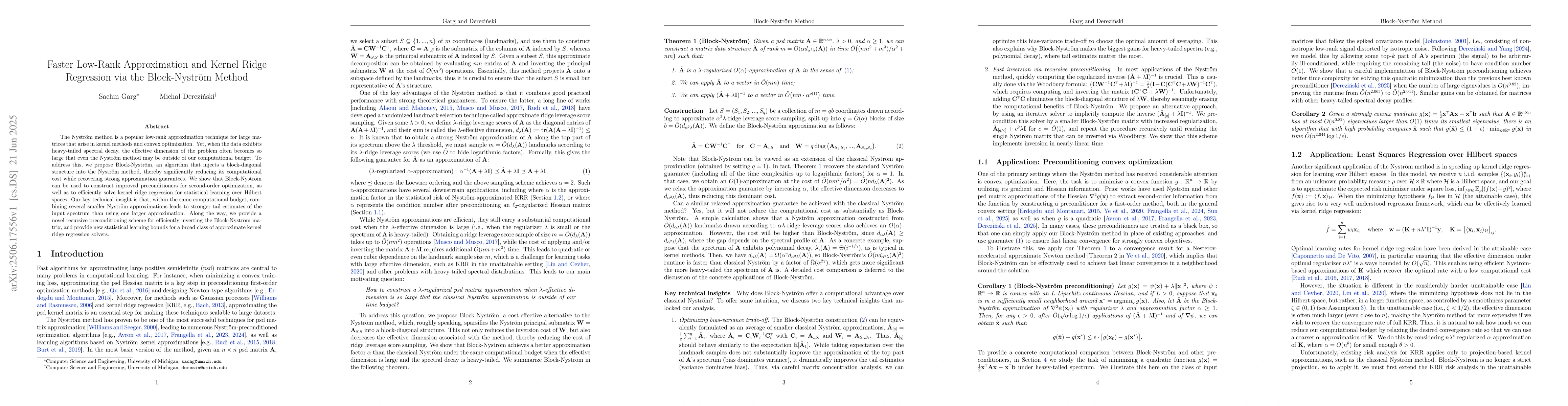Thumbnail for Faster Low-Rank Approximation and Kernel Ridge Regression via the
  Block-Nyström Method