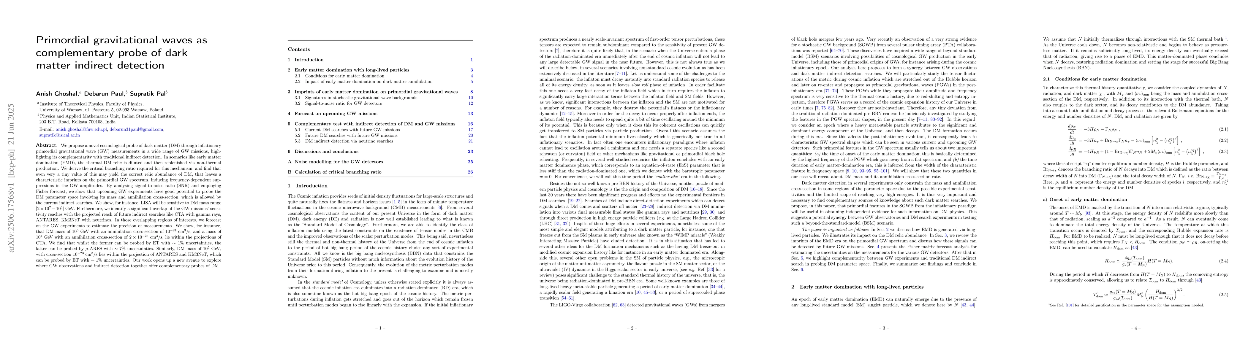 Thumbnail for Primordial Gravitational Waves as Complementary Probe of Dark Matter
  Indirect Detection
