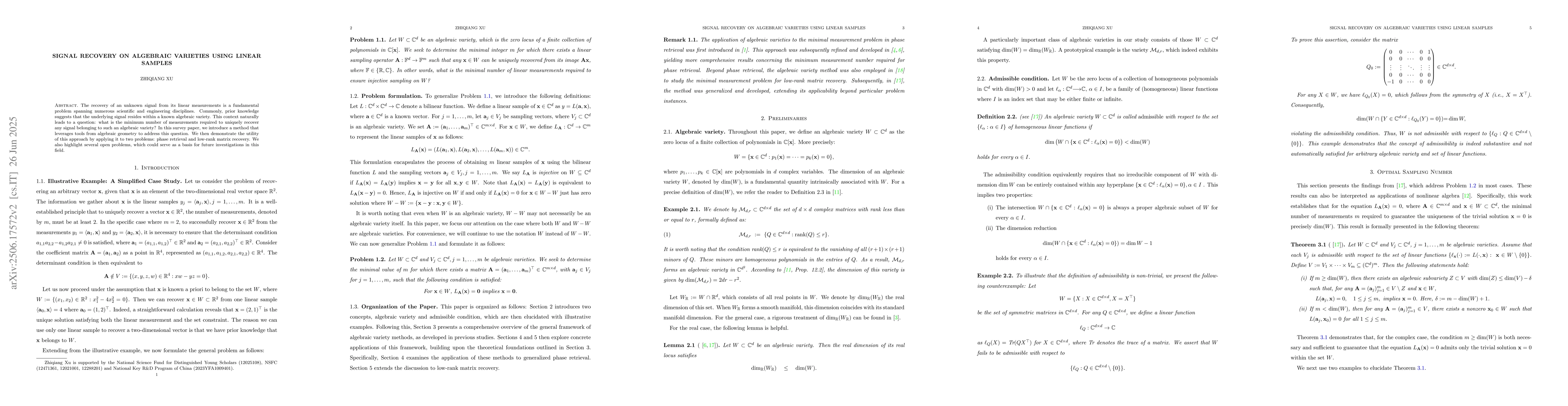 Thumbnail for Signal Recovery on Algebraic Varieties Using Linear Samples