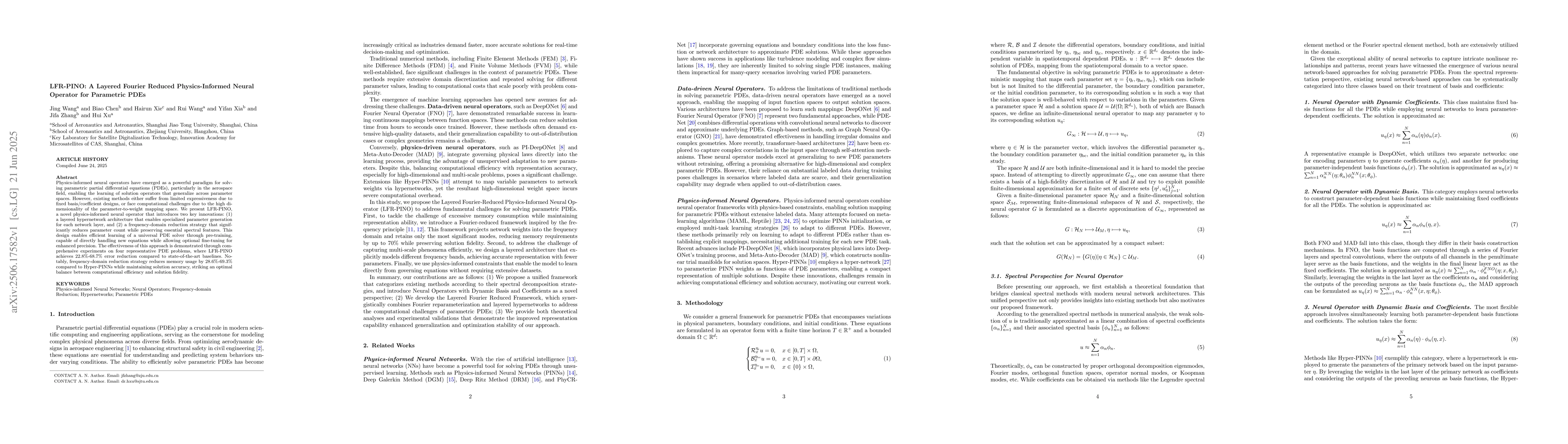 Thumbnail for LFR-PINO: A Layered Fourier Reduced Physics-Informed Neural Operator for
  Parametric PDEs