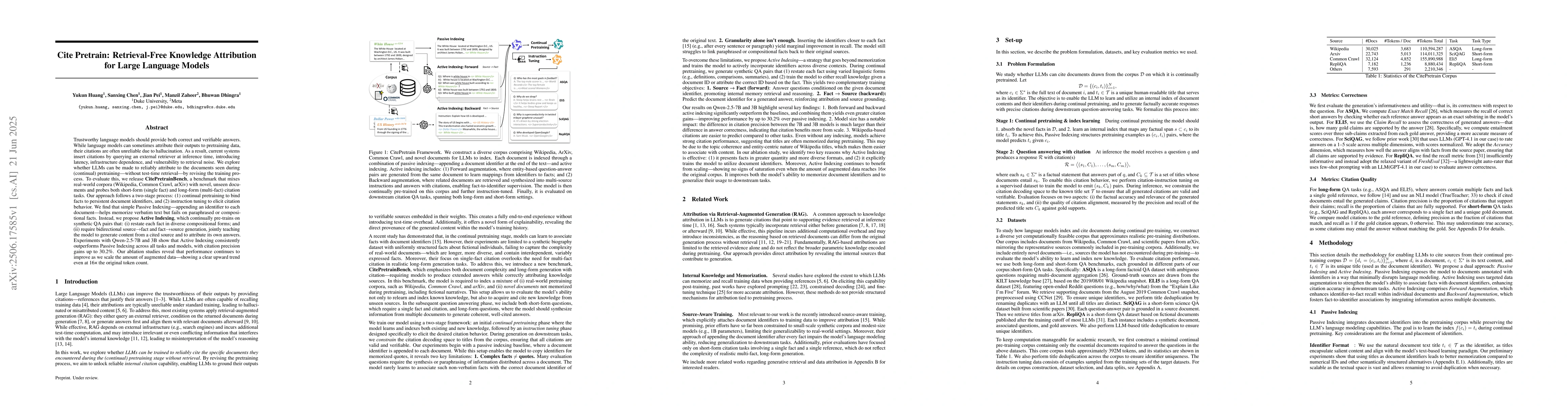 Thumbnail for Cite Pretrain: Retrieval-Free Knowledge Attribution for Large Language
  Models