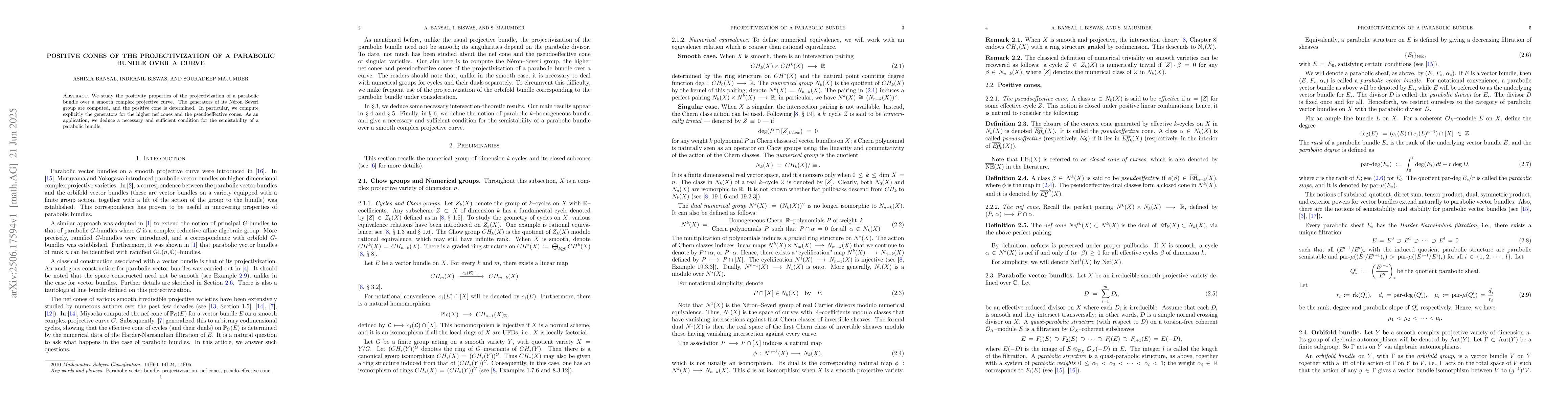 Thumbnail for Positive cones of the projectivization of a parabolic bundle over a
  curve