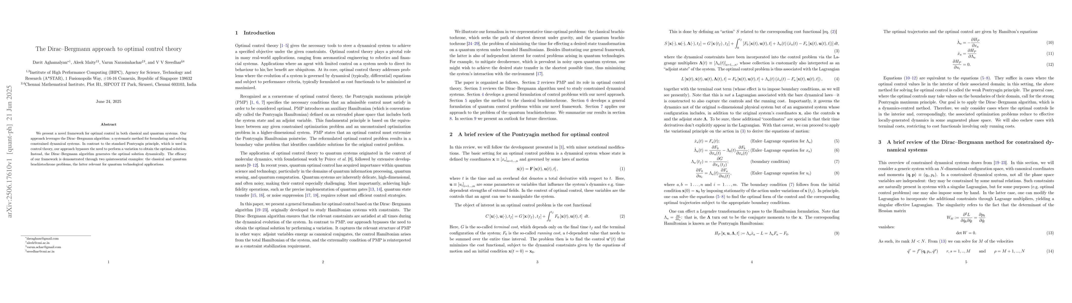 Thumbnail for The Dirac--Bergmann approach to optimal control theory
