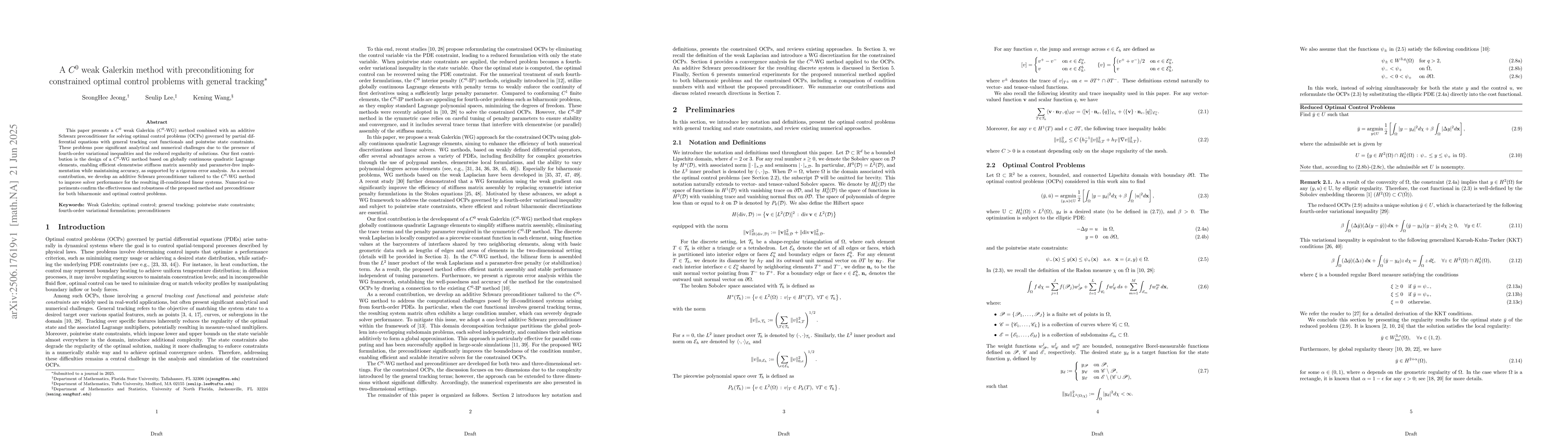 Thumbnail for A $C^0$ weak Galerkin method with preconditioning for constrained
  optimal control problems with general tracking