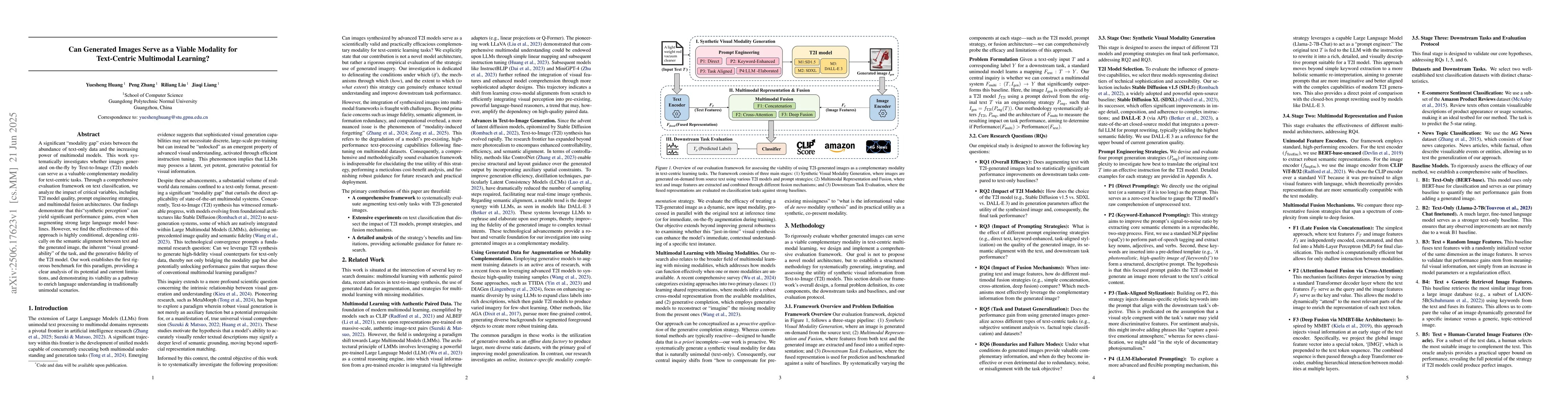 Thumbnail for Can Generated Images Serve as a Viable Modality for Text-Centric
  Multimodal Learning?