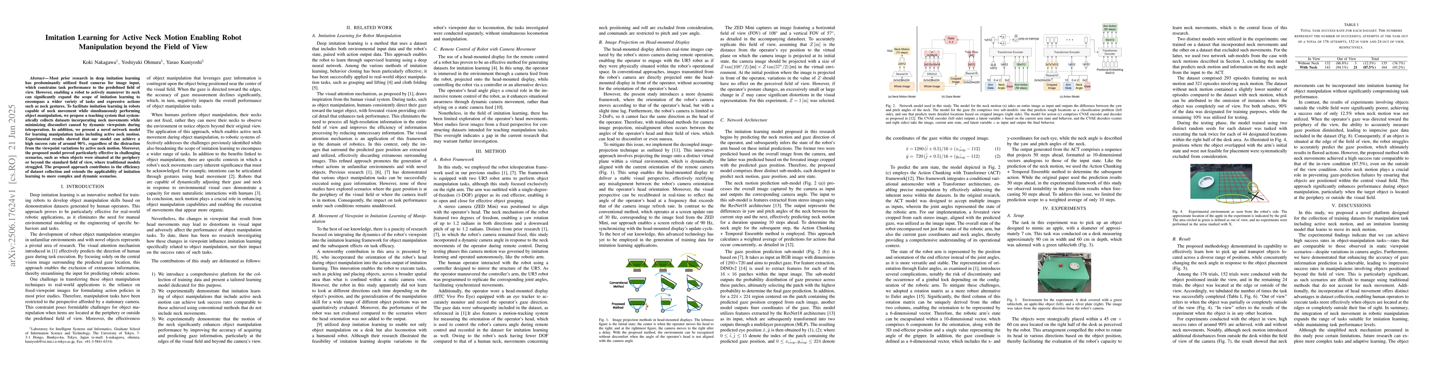 Thumbnail for Imitation Learning for Active Neck Motion Enabling Robot Manipulation
  beyond the Field of View