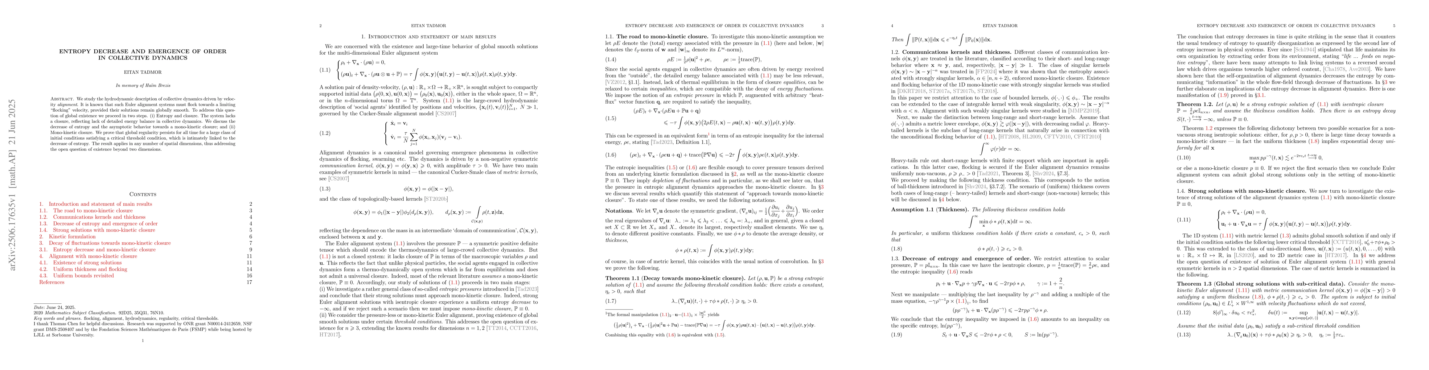 Thumbnail for Entropy decrease and emergence of order in collective dynamics