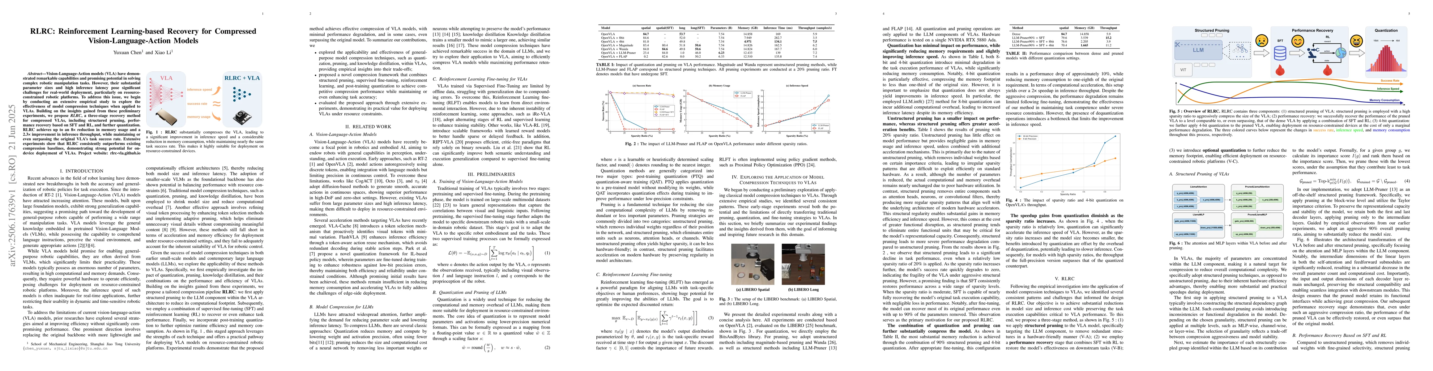 Thumbnail for RLRC: Reinforcement Learning-based Recovery for Compressed
  Vision-Language-Action Models