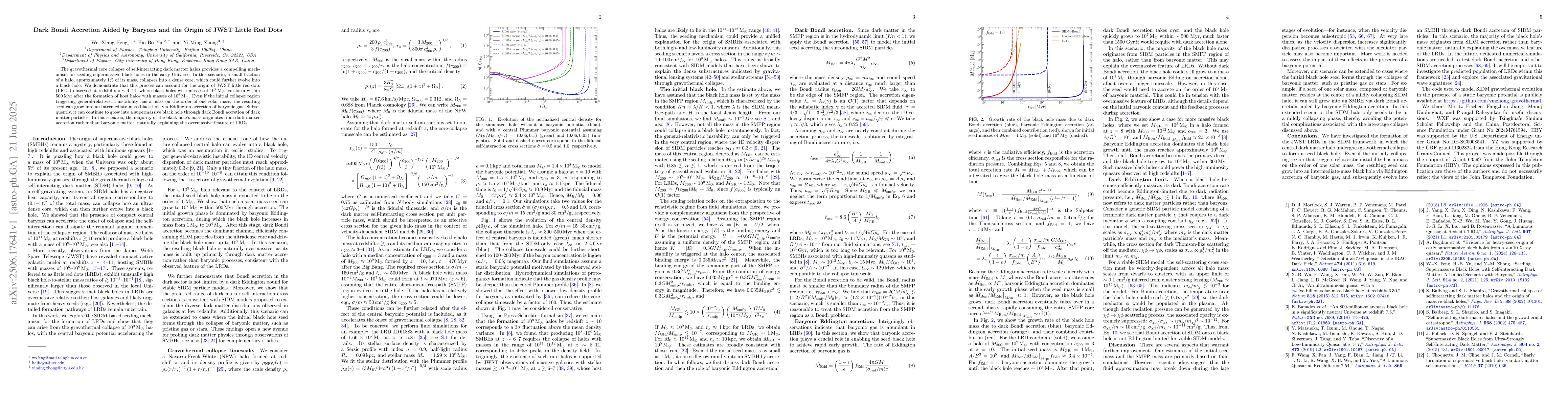 Thumbnail for Dark Bondi Accretion Aided by Baryons and the Origin of JWST Little Red
  Dots