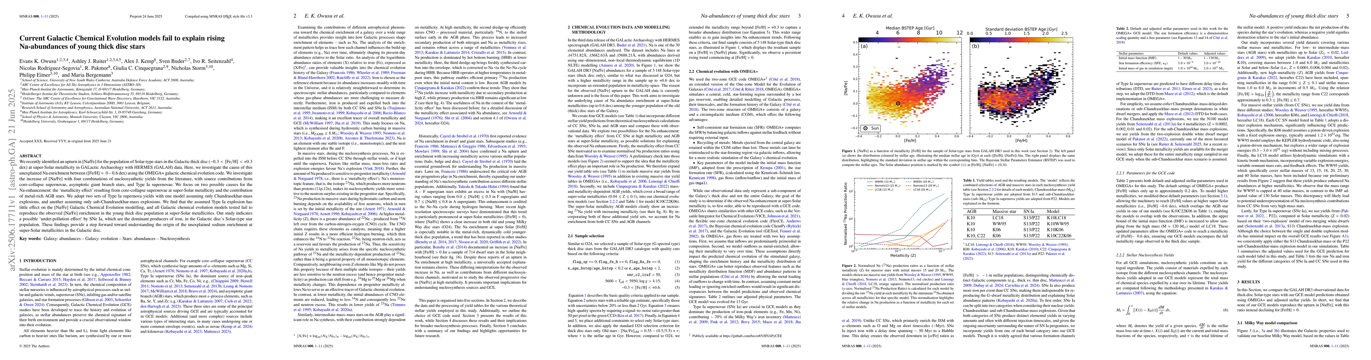 Thumbnail for Current Galactic Chemical Evolution models fail to explain rising
  Na-abundances of young thick disc stars
