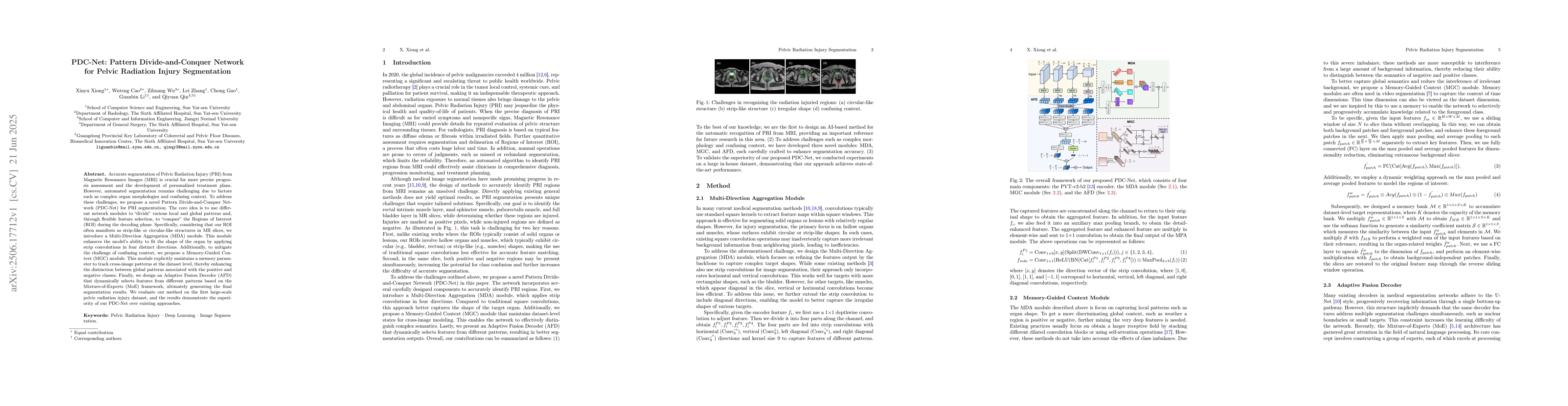 Thumbnail for PDC-Net: Pattern Divide-and-Conquer Network for Pelvic Radiation Injury
  Segmentation