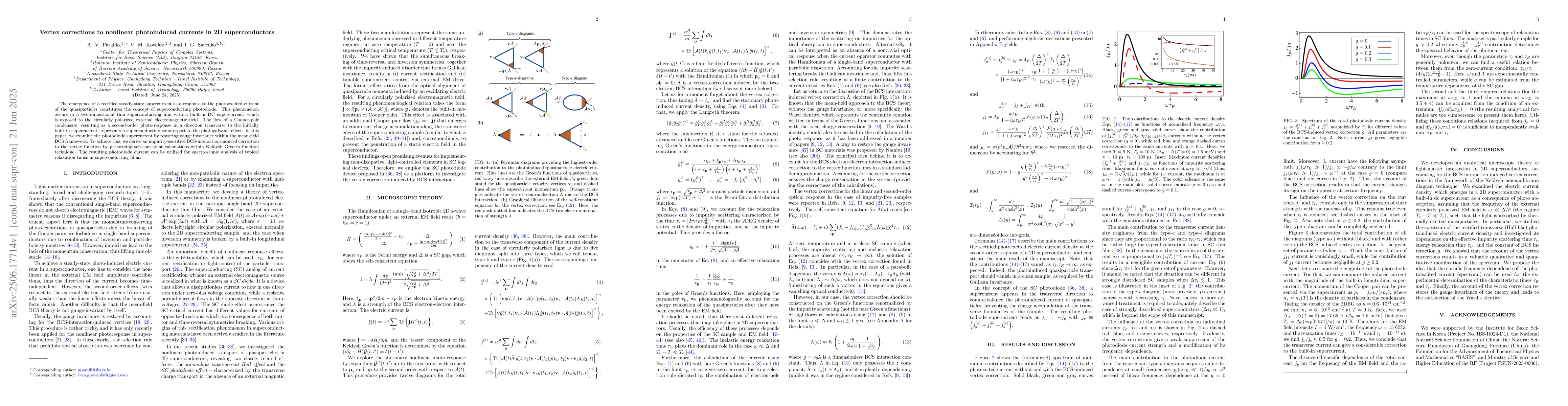 Thumbnail for Vertex corrections to nonlinear photoinduced currents in 2D
  superconductors