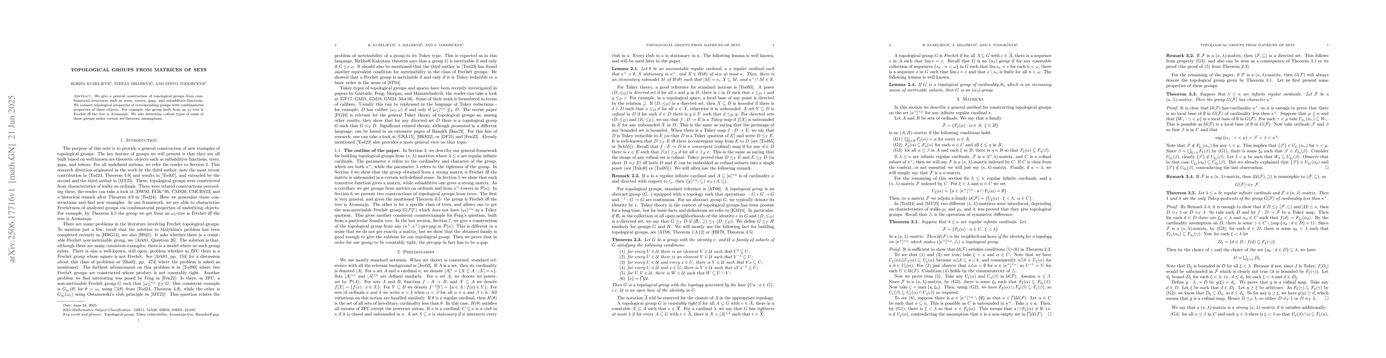 Thumbnail for Topological groups from matrices of sets
