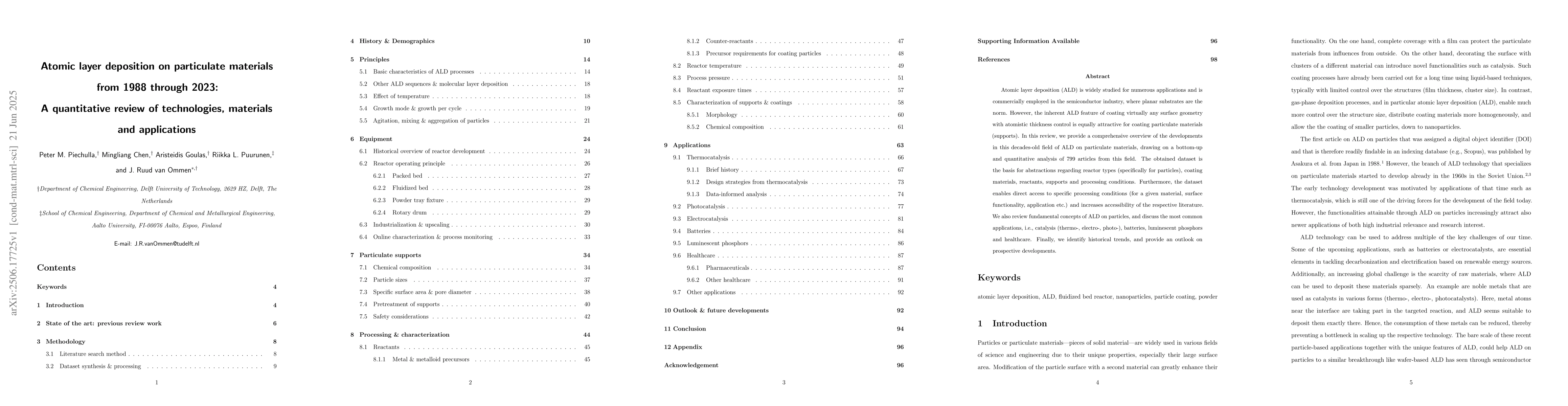 Thumbnail for Atomic layer deposition on particulate materials from 1988 through 2023:
  A quantitative review of technologies, materials and applications