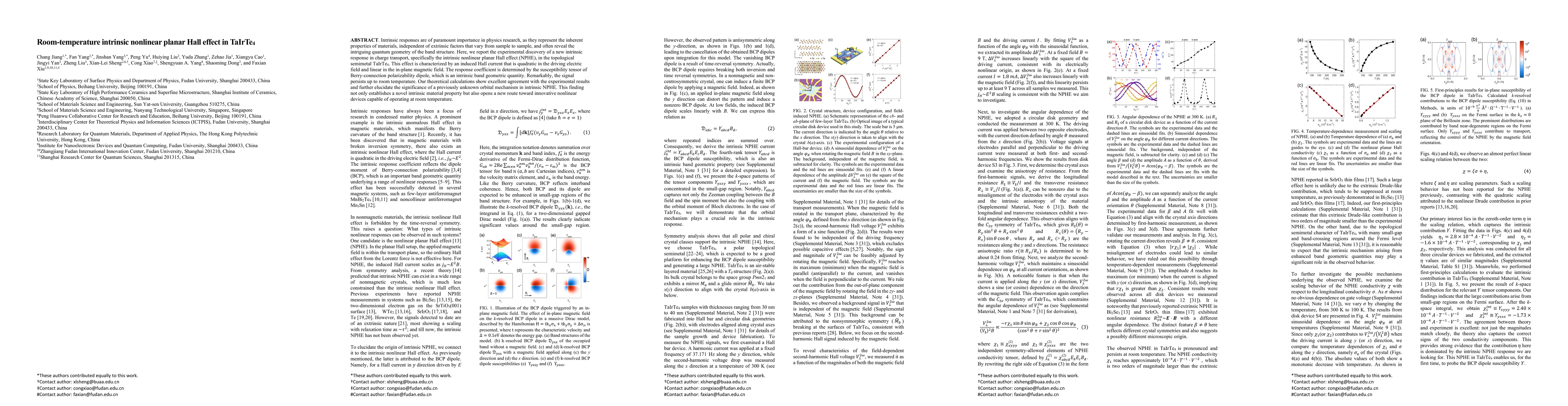 Thumbnail for Room-temperature intrinsic nonlinear planar Hall effect in TaIrTe$_4$
