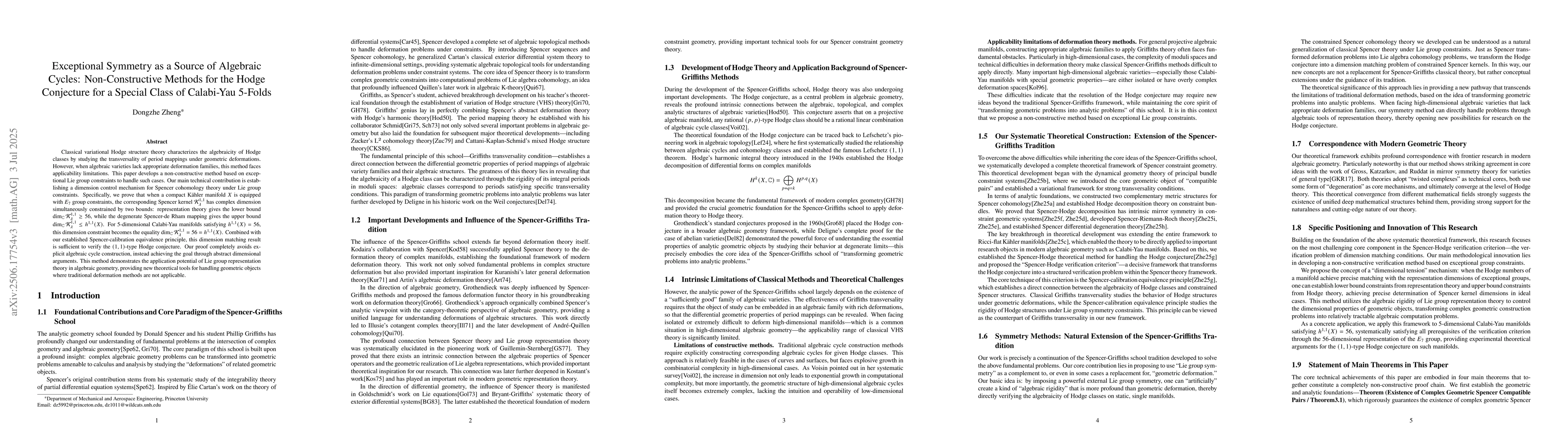 Thumbnail for A Proof of the Hodge Conjecture for a Special Class of Calabi-Yau
  5-Folds via Exceptional Group Constraints